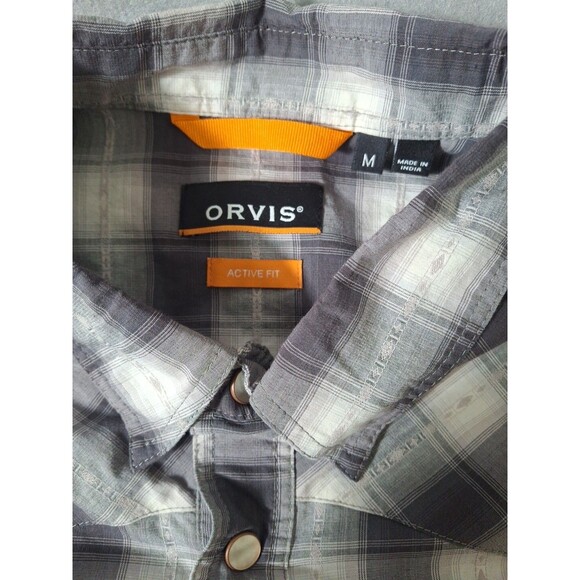 Orvis Shirt Mens Medium Gray Pearl Snap Dual Pockets Active Fit Plaid Western - Picture 6 of 10